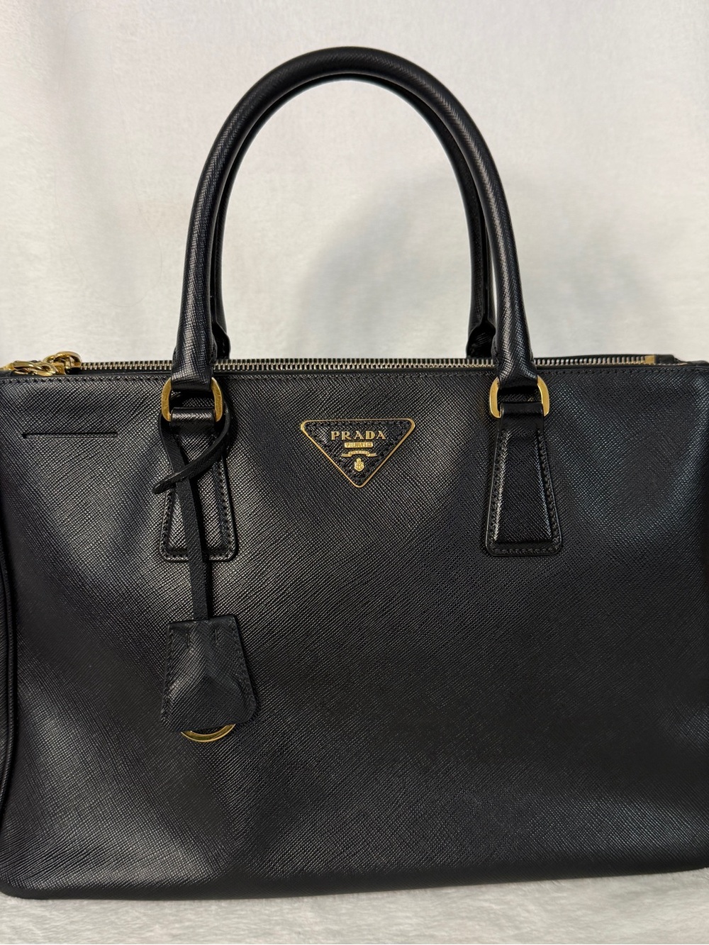 Prada Black Saffiano Leather Galleria Satchel with Gold Hardware